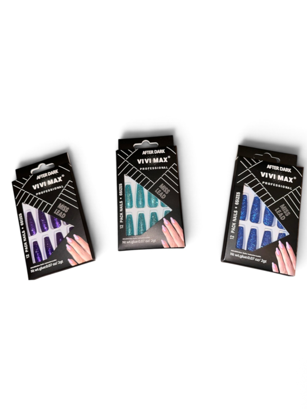 Press-On Nails Glitter trio - Teal, Purple, Blue